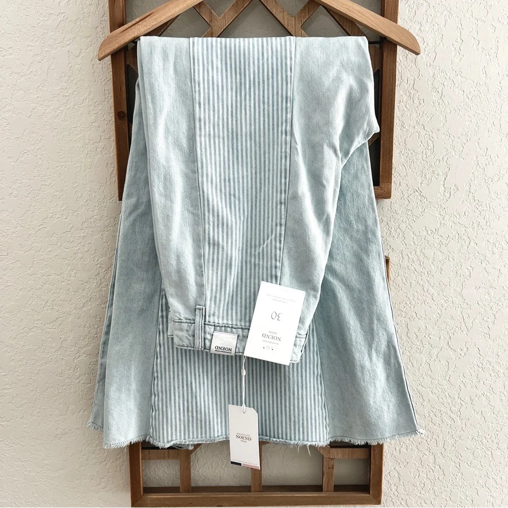 NOEND Denim Jeans Light Wash Hi Rise Wide Leg Pintuck Stripe Panels NWT 30 - Picture 2 of 14